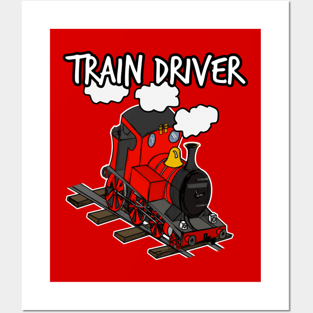 Train Driver Steam Locomotive Rail Enthusiasts (Red) Wall Art by doodlerob